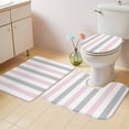 thumbnail image 2 of Pink Grey Striped Bath Mat 3 Piece Bathroom Rug Set, Geometric Vertical Stripes Minimalist Non Slip Bath Rug Contour Mat and Toilet Lid Cover, Absorbent Shower Mats Soft Bath Rugs and Mats Sets, 2 of 8