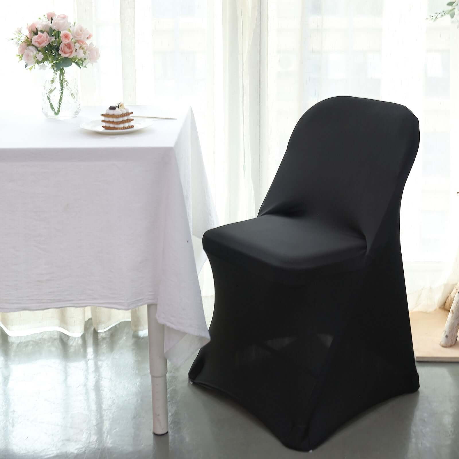 Efavormart 10 Pack | Black Spandex Stretch Folding Chair Cover