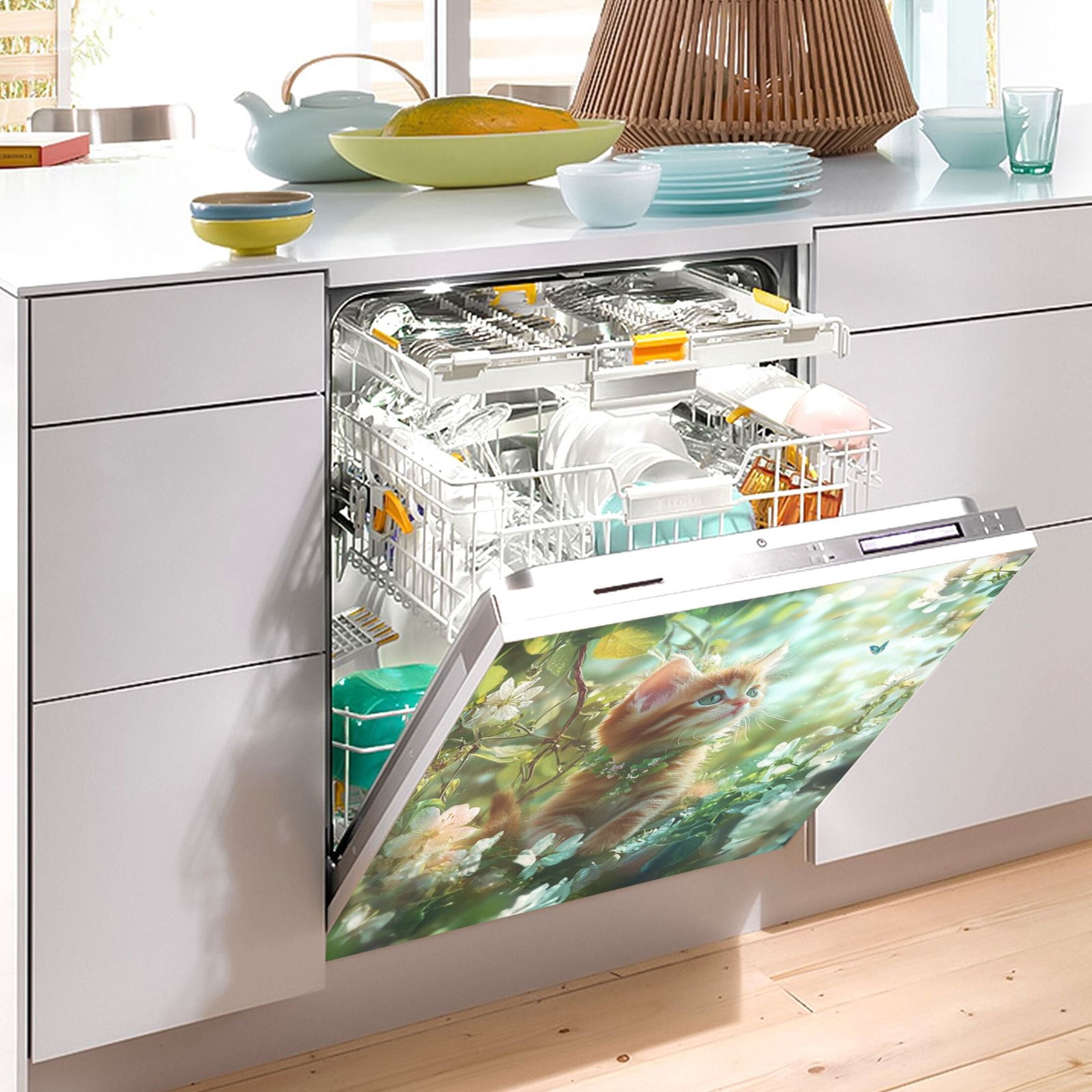 Dishwasher Magnetic Sticker 23x26 Inch Refrigerator Magnetic Sticker Washing Machine Magnetic Sticker Kitchen Panel Magnetic Sticker Home Decor Flower World Kitten