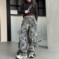 thumbnail image 6 of XAOFW Girl's Pants Retro Camo Print Elastic Waist Cargo Pant With Pockets Streetwear Wide Leg Trouser Club Party Comfortable Trendy Sweatpants, 6 of 8
