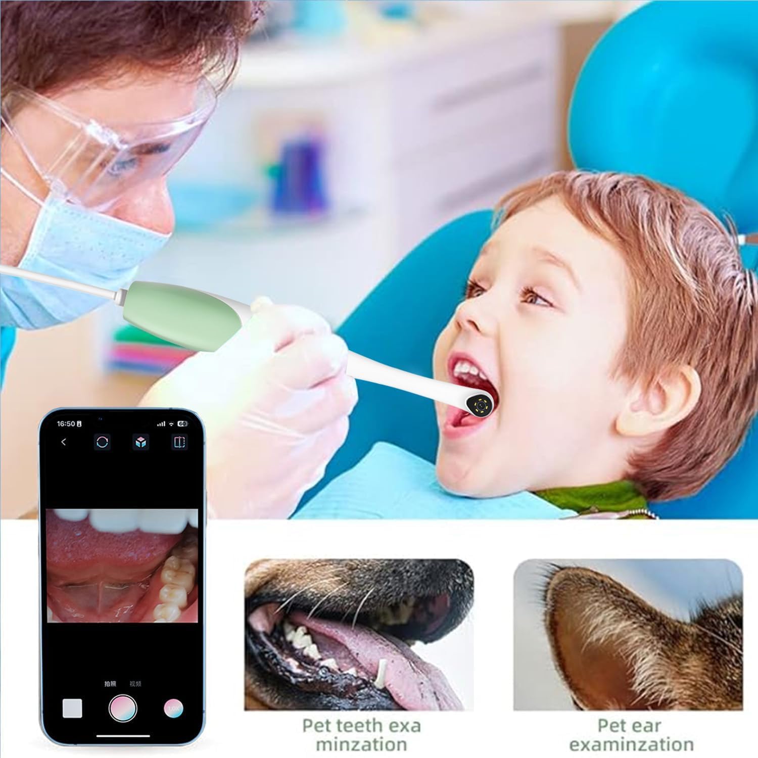 XIEANDKONG 1080P HD Oral Endoscope Camera, 8 LED Lights Dental Inspection, USB-C, iOS & Android