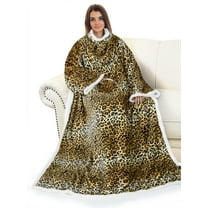 Sherpa Wearable Blanket with Sleeves Arms, Super Soft Warm Comfy Large Fleece Plush Sleeved TV Throws Wrap Robe Blanket for Adult Women and Men, Cheetah
