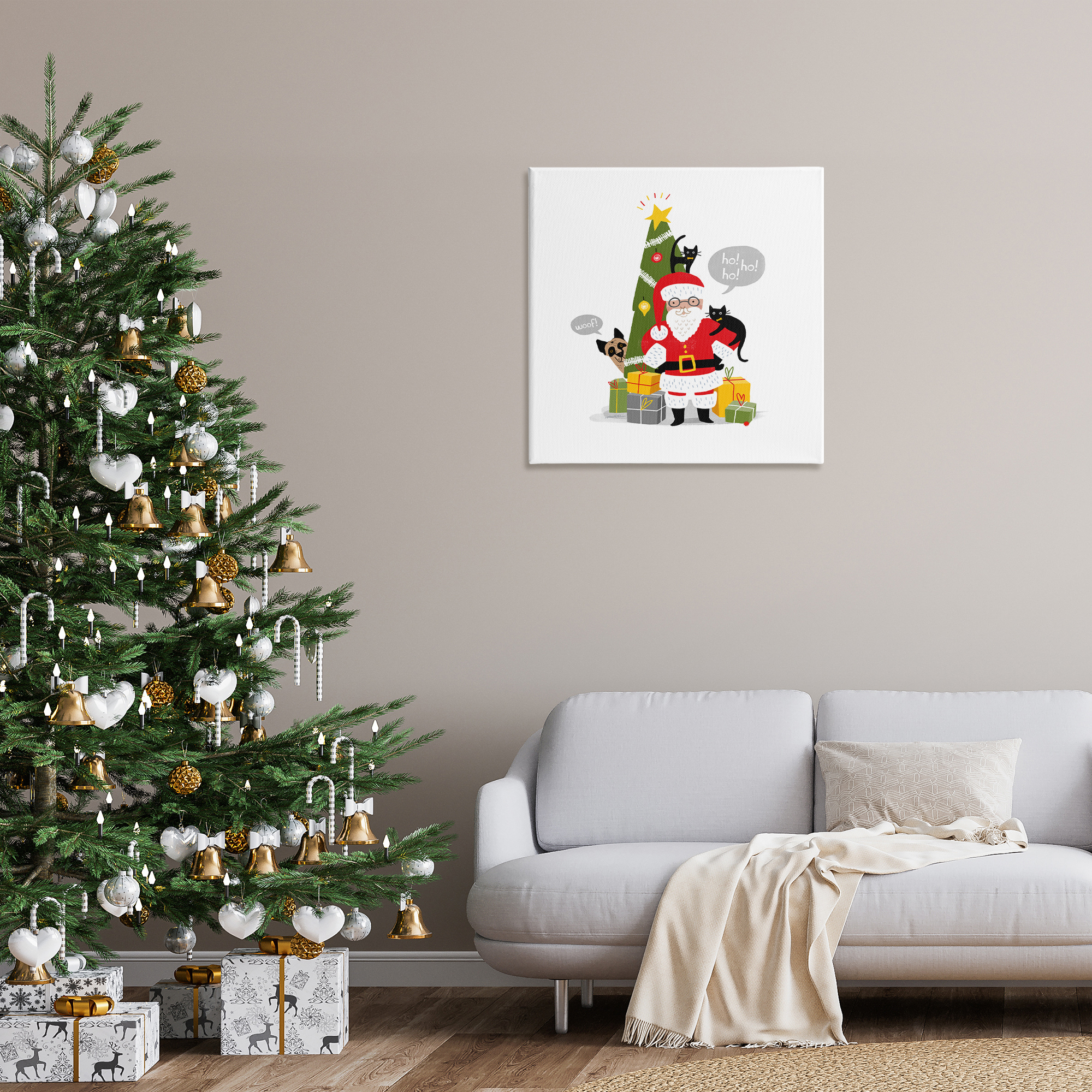 Stupell Industries Santa Paws with Pets Holiday Painting Gallery Wrapped Canvas Art Prints Wall Art, 30 x 30