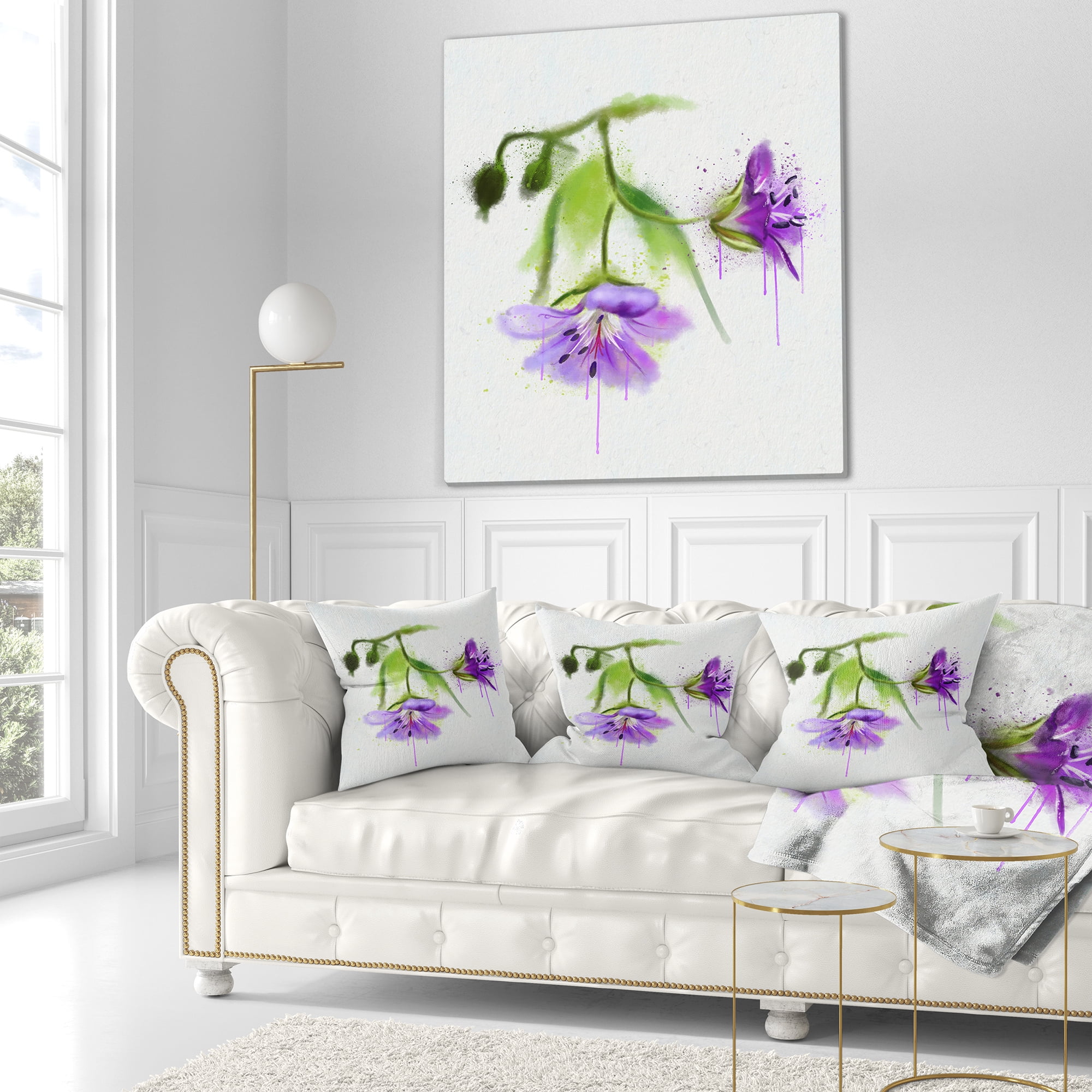 Designart Beautiful Blue Flowers with Stem - Floral Throw Pillow - 18x18