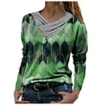 thumbnail image 1 of Cadeaux pour Femme Cravate-Teinte Imprimé Broderie Col Manches Longues Chemisier Tops, 1 of 5