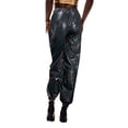 thumbnail image 5 of Women's Metallic Luster Jogging Pants Casual High Waisted Harlem Hop Streetwear Trousers with Shiny Finish(Color:Black,Size:XXL), 5 of 6