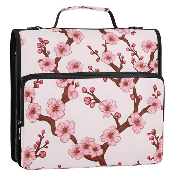 Pink Blossom Branches Stripes Lines Zipper Binder Bag 3 Ring Binder Bag,Large Capacity Durable Binder Organizer Bag