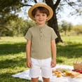 thumbnail image 2 of Landzoo Boys T Shirt Solid Color Short Sleeve Mandarin Collar Shirt Summer Cozy Soft Toddler Kids Boys Tees Size 18-24 Months Khaki, 2 of 7
