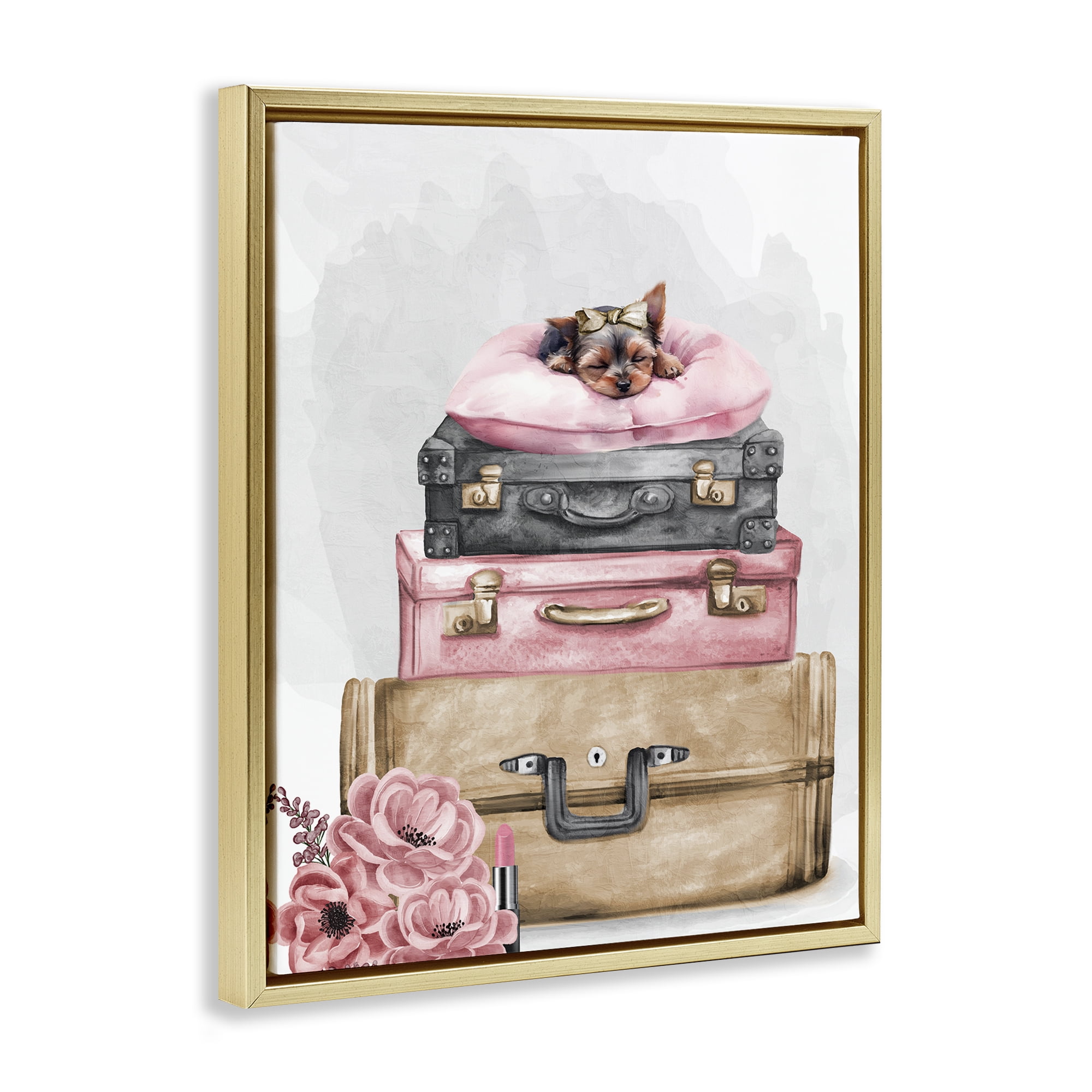 Stupell Industries Sleepy Pup Travel Gold Framed Floater Canvas Wall Art, design by Kim Allen