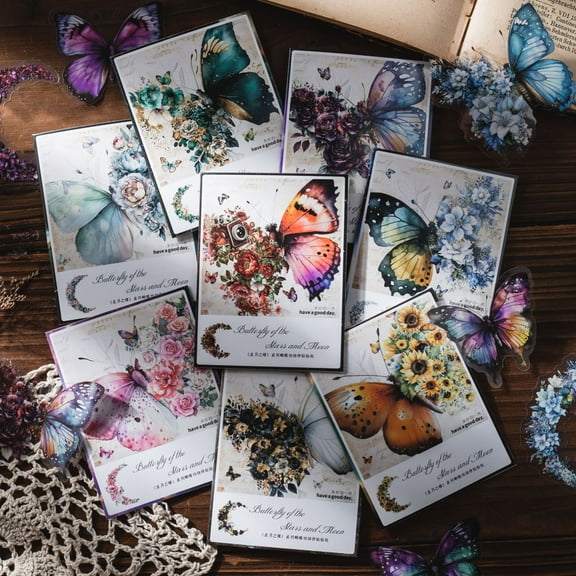 Moon and Stars Butterfly Series, 30 Pieces for DIY Journals and Decor PET Stickers
