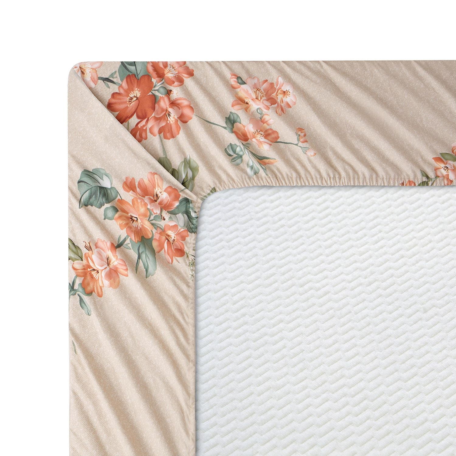 Literie Marina Décoration ultra douce et soyeuse en rayonne de bambou imprimée, toutes saisons, housse de couette, drap-housse, avec fermeture éclair et lien d'angle, motif floral pêche taupe