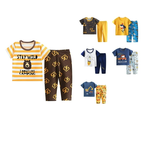 Summer Savings!Ahuyic Summer Toddler Kids Shirt and Short Pants Set Boys Girls Printed Round Neck 2 Piece Outfits Casual Children's Set 3 Years Yellow