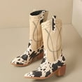 thumbnail image 4 of SACFOF Women's Western Cow Print Pull On Cowgirl Knee High Boots Block Heel Booties, 4 of 6