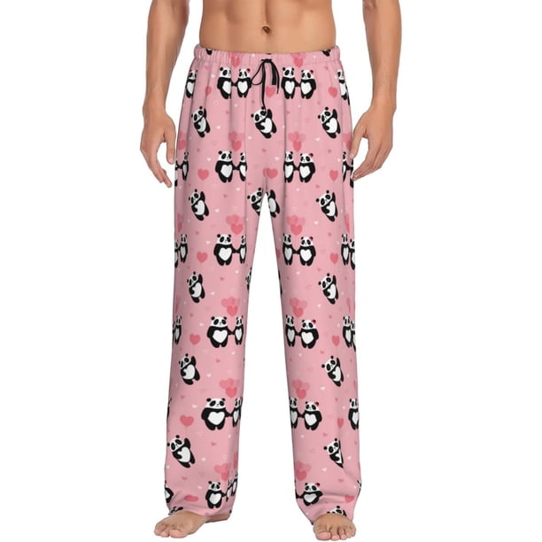 Fotbe Valentine'S Day Panda Pantalones de Pijama para Hombre, Pantalones de Dormir, Pantalones de Casa con Cintura Ajustable y Bolsillos-Large