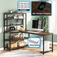 thumbnail image 5 of Fnova 55" L-Shaped Office Desk with Hutch, Reversible Computer Corner Desk with Wireless Charging and Shelves for Home Office, Brown, 5 of 9
