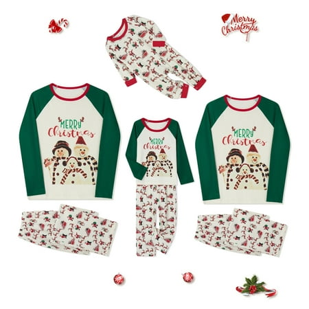 

wybzd Family Matching Merry Christmas Pajamas Set Snowman Pattern Long Sleeve Tops+Elk Santa Claus Print Pants Sleepwear