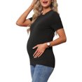 thumbnail image 4 of INSPIRE CHIC Women's Maternity Top Stretchy Knit Sweater Short Sleeve Striped Summer Pregnancy Round Neck Blouse M Black, 4 of 6
