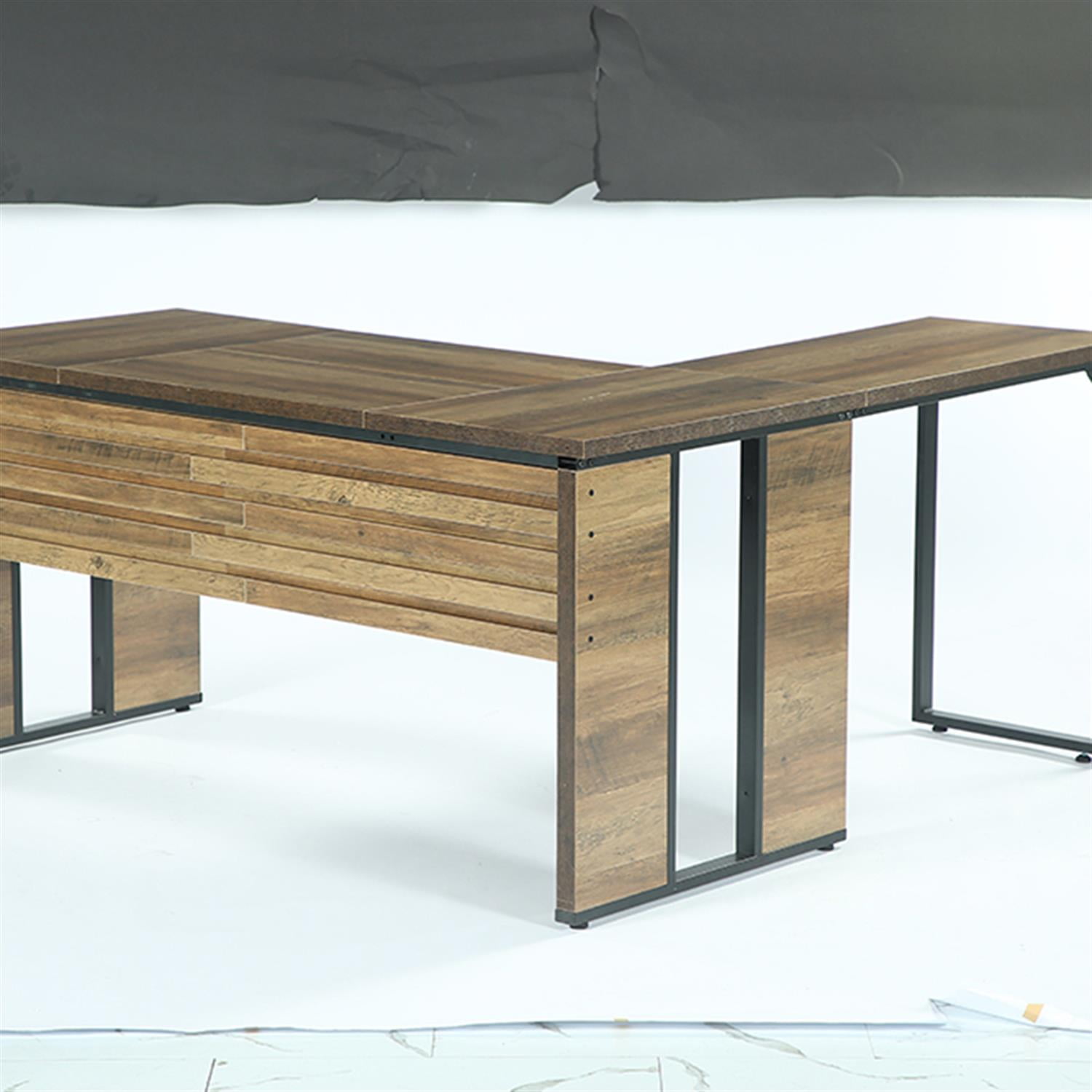 Demi Bonn L-Shaped Executive Desk, 63" Corner Table Computer Desk Workstations for Home Living Room, Office, Brown