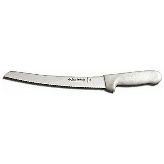 Dexter Russell S147-10SC-PCP Sani-Safe (18173) Bread Knife, 10", scalloped edge, curved, stain-free, high-carbon steel, textured, polypropylene white handle, Perfect Cutlery Packaging