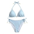 thumbnail image 3 of XINXIAOO Girls Halter Triangle Bikini Two Piece Swimsuit Textured Fabric Side Tie Light Blue Quick Dry Bathing Suit Summer Swimwear for Kids Girls 14-15 Years, 3 of 9