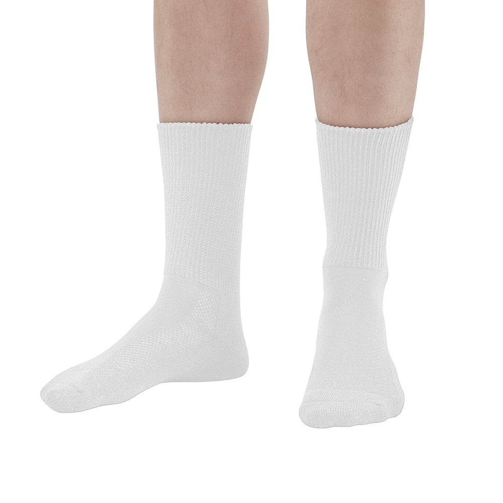 Ames Walker AW Style 737 Polyester Diabetic Crew Socks-Two Pack White Large/XLarge