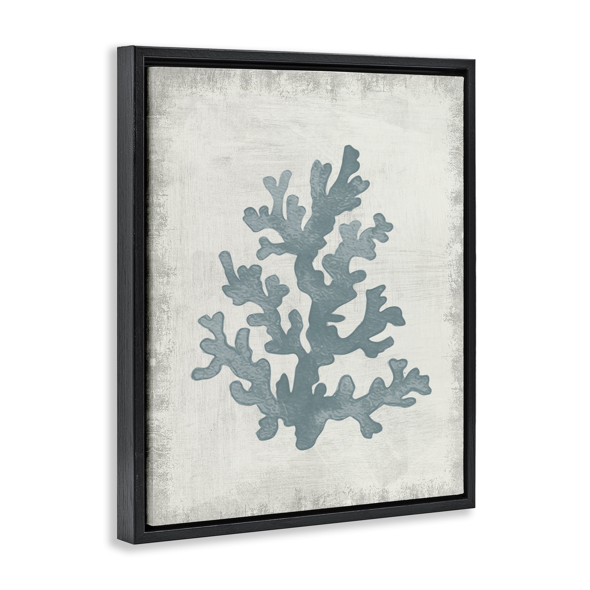 Stupell Industries Blue Coral Form Nautical & Beach Painting Black Floater Framed Canvas Art Print Wall Art, 17 x 21