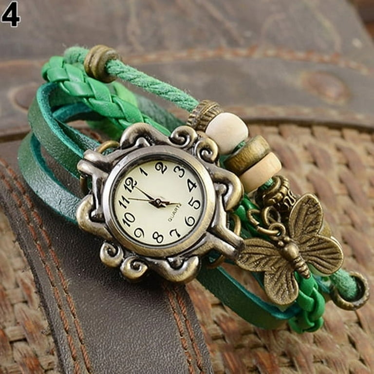 Archer Women s Casual Vintage Multilayer Butterfly Faux Leather Bracelet Wrist Watch Walmart