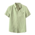 thumbnail image 1 of T-Shirts Manches Courtes Lin Décontracté Coton Demi-Sol Chemise Boutonnée Hommes Vert Menthe L, 1 of 1
