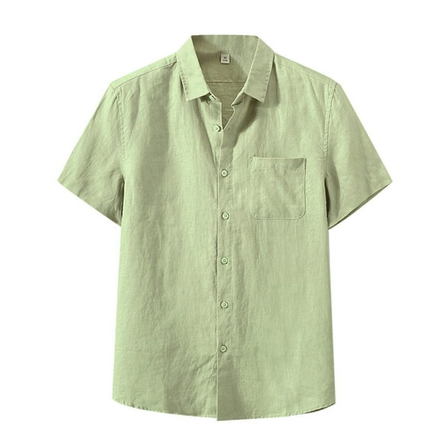 HBFAGFB Shirts for Men Lapel Button up Short Sleeves Simple Soft Work Tops with Pocket Mint Green Size S