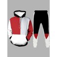thumbnail image 2 of LovelyWholesale Long Sleeve Hooded Collar Kangaroo Pocket Patchwork Men's Tracksuit Set, 2 of 3