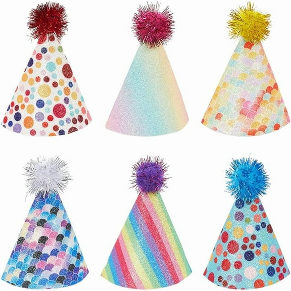 6Pcs Dog Birthday Hats Cat Birthday Hat Small Party Hats Mini Puppy Hats with Pompons Adjustable Headbands Leather Pet Hat