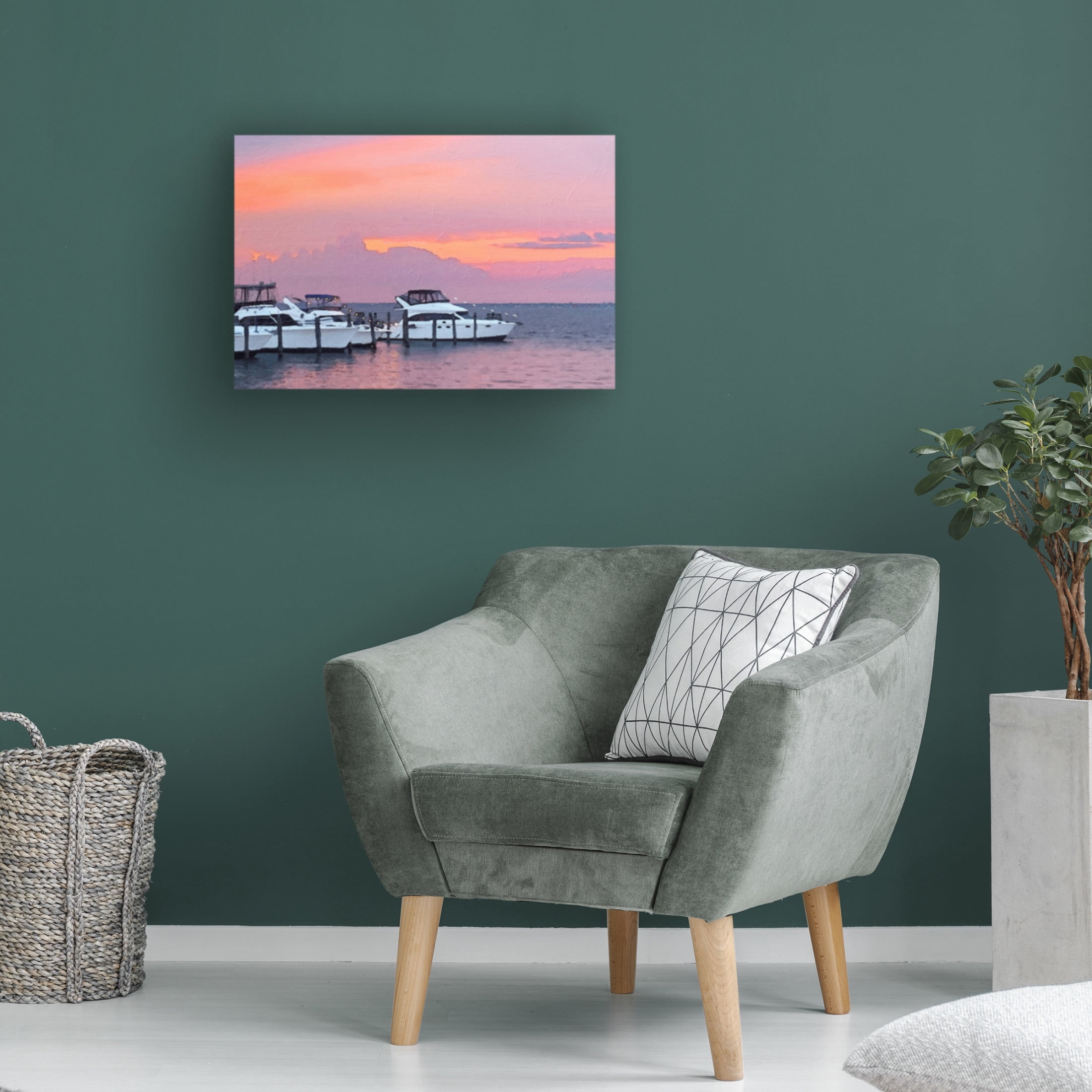 Canvas Wall Art - Jeff Pica 'Pines Harbor Pink' Wall Art for Living Room, Bedroom, or Office Décor by Trademark Fine Art - 47 x 30 Inches