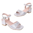 thumbnail image 3 of Zshosam Little Girl Heels Girls Sandals Low Heels Open Toe Flower Girl Dress Shoes Party for Toddler Little Big Kid Size 2,(Silver Little Kids 2), 3 of 8