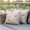 thumbnail image 4 of Spring Flowers Pillow Covers 2 Pack Watercolor Colorful Floral Leaf Butterfly Dragonfly Pink Plaid Pillowcase Waterproof Outdoor Throw Pillow Cover for Patio Garden Square Cushion 20”x20”, 4 of 9
