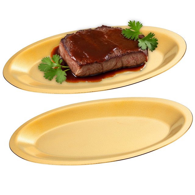 SANQIAHOME 11.8x7.6 Inch Thick Stainless Steel Dinner Plate 2-Piece Set, Appetizer Plate,Gold