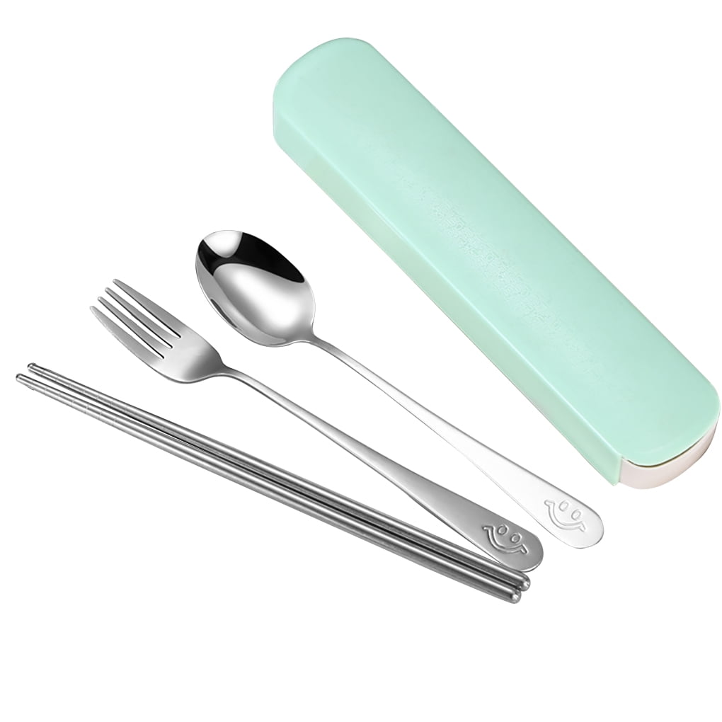 Portable stainless steel Kids Solid Spoon Fork Chopsticks With Box Gadgets Set 