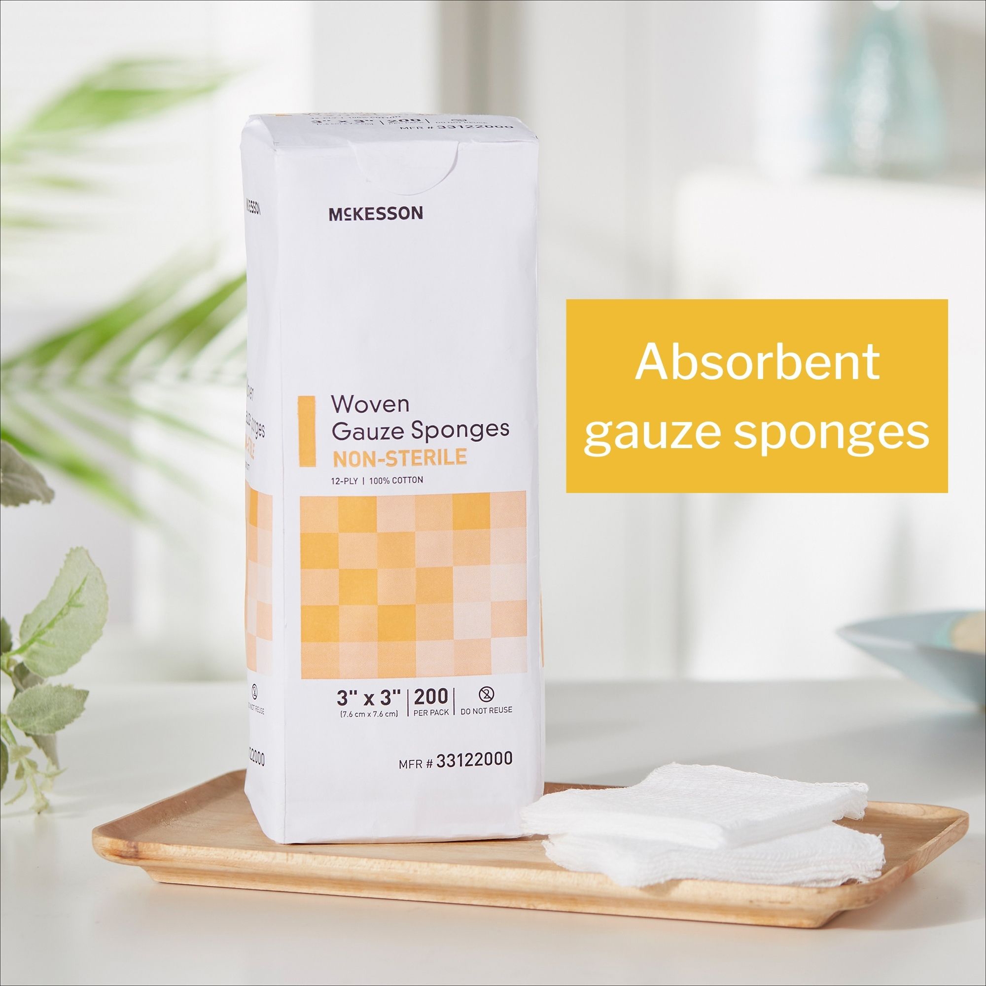 McKesson Premium Woven Gauze Sponges, Non-Sterile Wound Pads, 3 in x 3 in, 200 per Pack, 20 Packs, 4000 Total