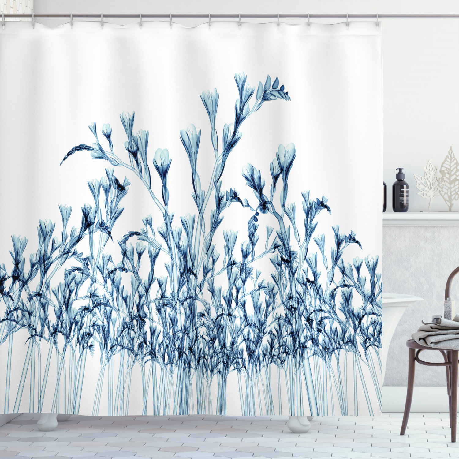 Xray Flower Decor Shower Curtain Set, Various Sized Flowers In Nature