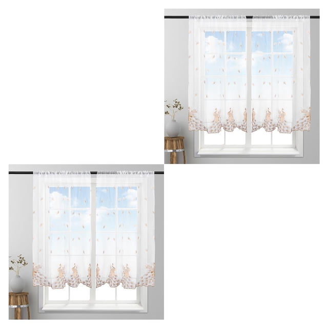 Cortinas transparentes Cateissary adorno para el hogar sala de estar estudio gasa bordadas Café 1*1.2 m 2Conjunto