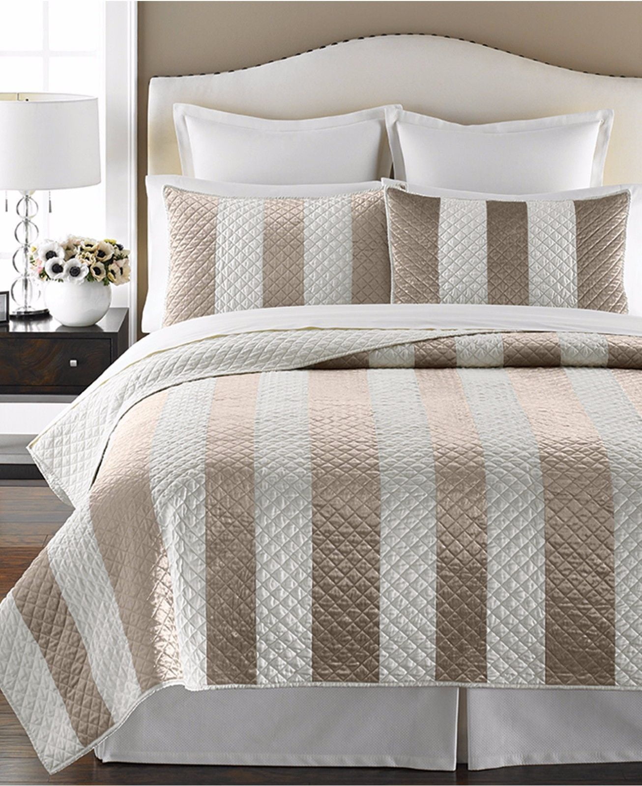 Martha Stewart Collection Siena Stripe King Quilt Taupe Cream