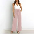 thumbnail image 4 of RYRJJ Women's Wide Leg Palazzo Pants with Pockets Belted High Waist Loose Casual Flowy Long Trousers Business Work Slacks Pants(Pink,S), 4 of 9