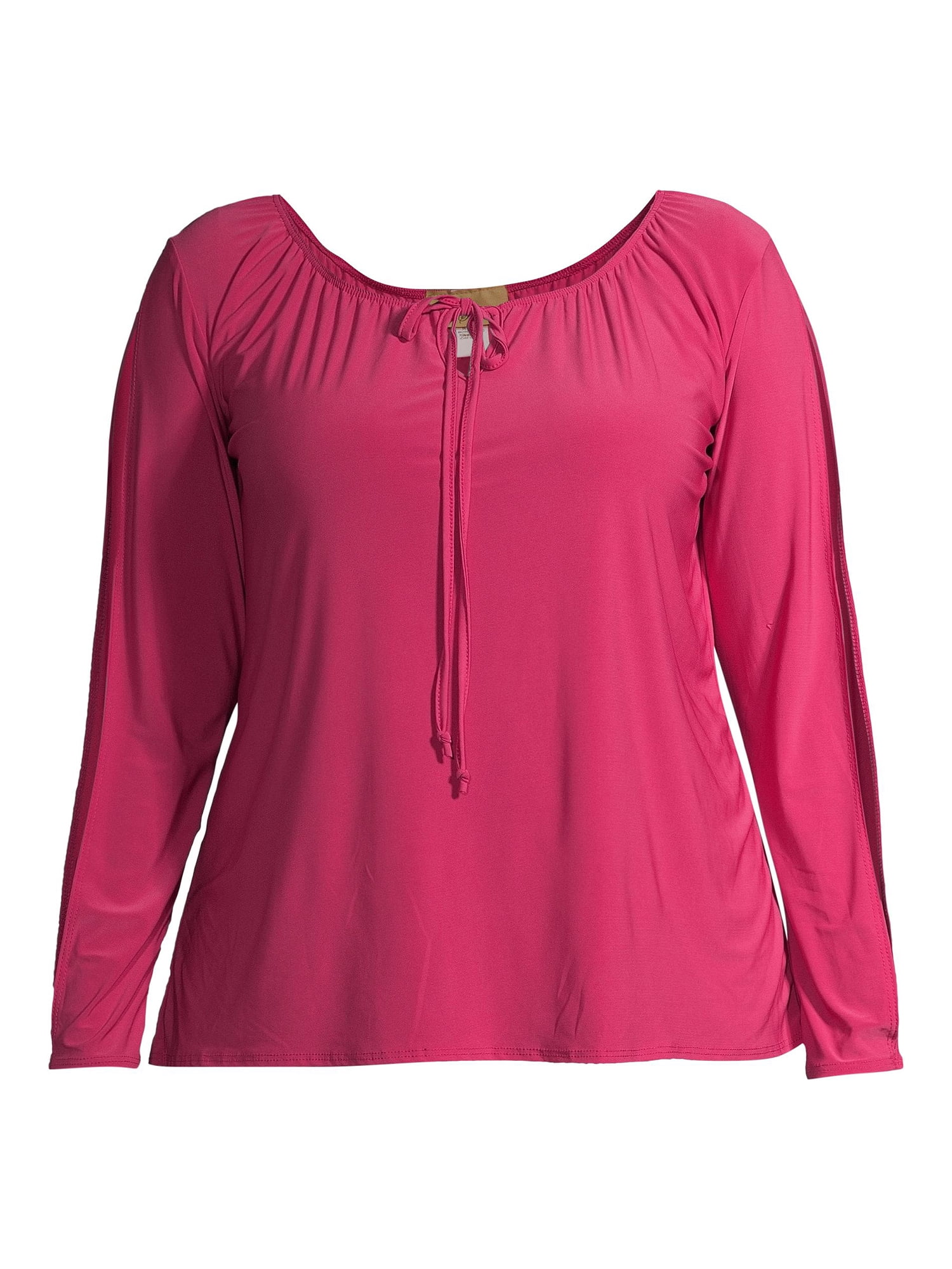 Ella Samani Women's Plus Size Tie Front Long Sleeve Top