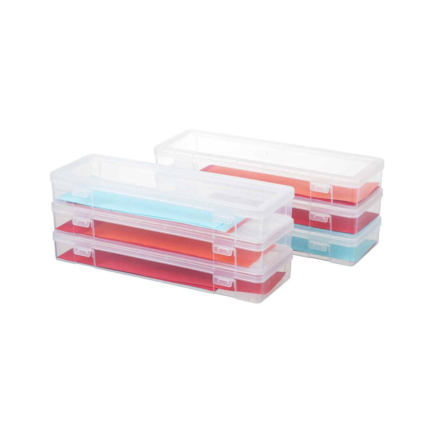 Novelinks 6 pack Stackable Plastic Storage Box Containers Clear Hobby Craft Organizer Art Rectangle Case for Pencil Box Crayon Beads Jewelry, Large