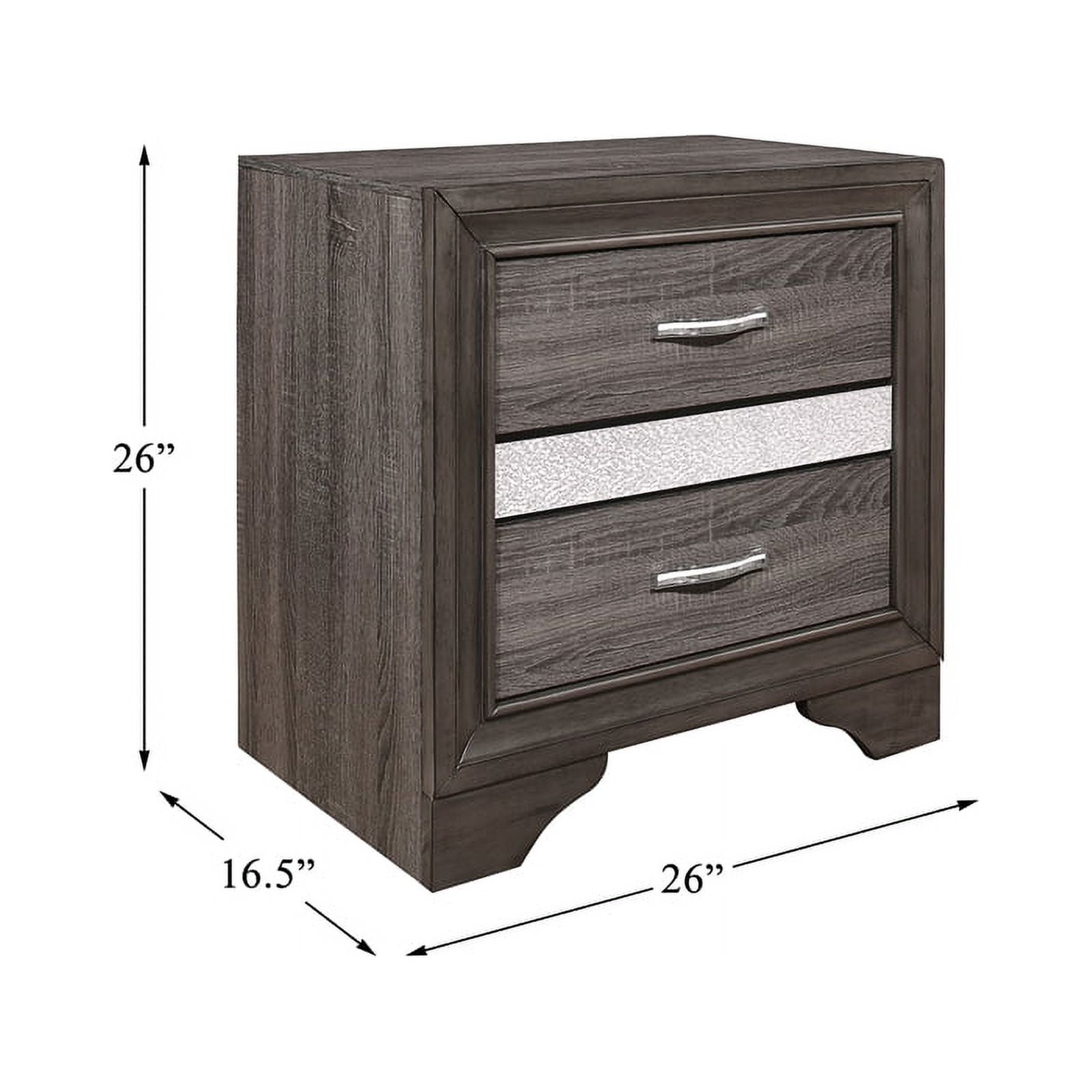 Lexicon Luster 3-Drawers Contemporary Wood Nightstand in Gray and Silver Glitter