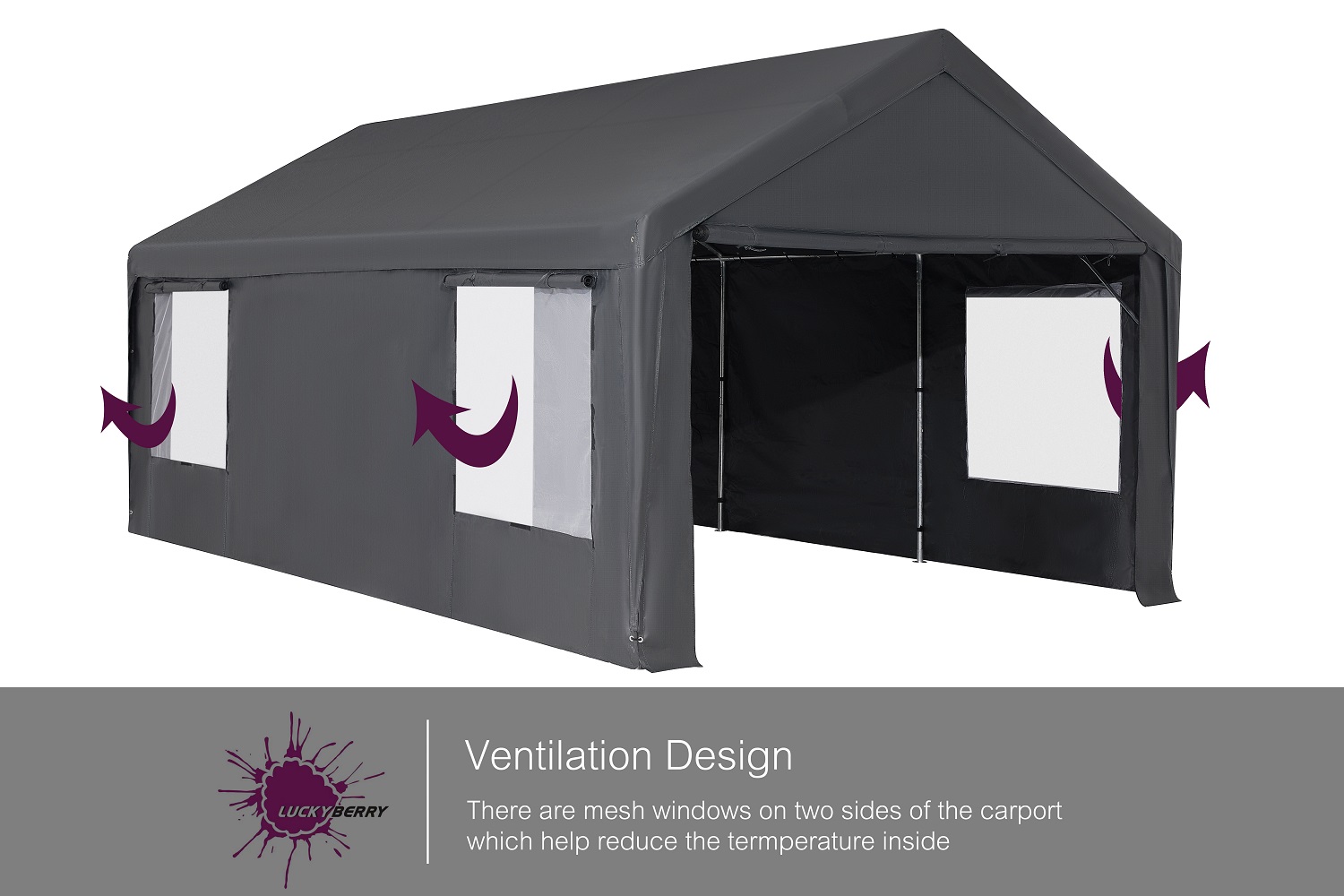 10'x 20' Heavy Duty Carport with Roll-up Ventilated Windows, Portable Garage with Removable Sidewalls & Doors for Car, Truck, Boat, Car Canopy with All-Season Tarp, Grey