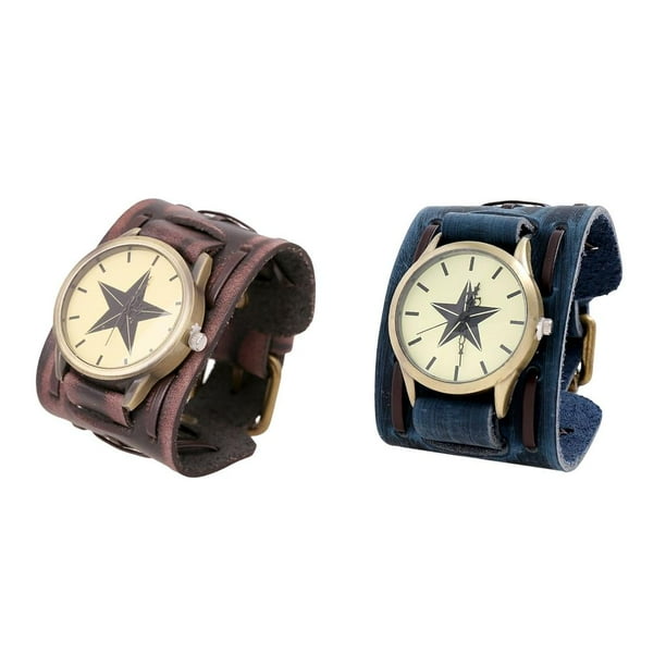 Reloj de cuero sintético, reloj de pulsera, reloj de pulsera de regalo, pulsera para aniversario de boda, cumpleaños, San Valentín, Navidad y Halloween. Marrón Duro Azul