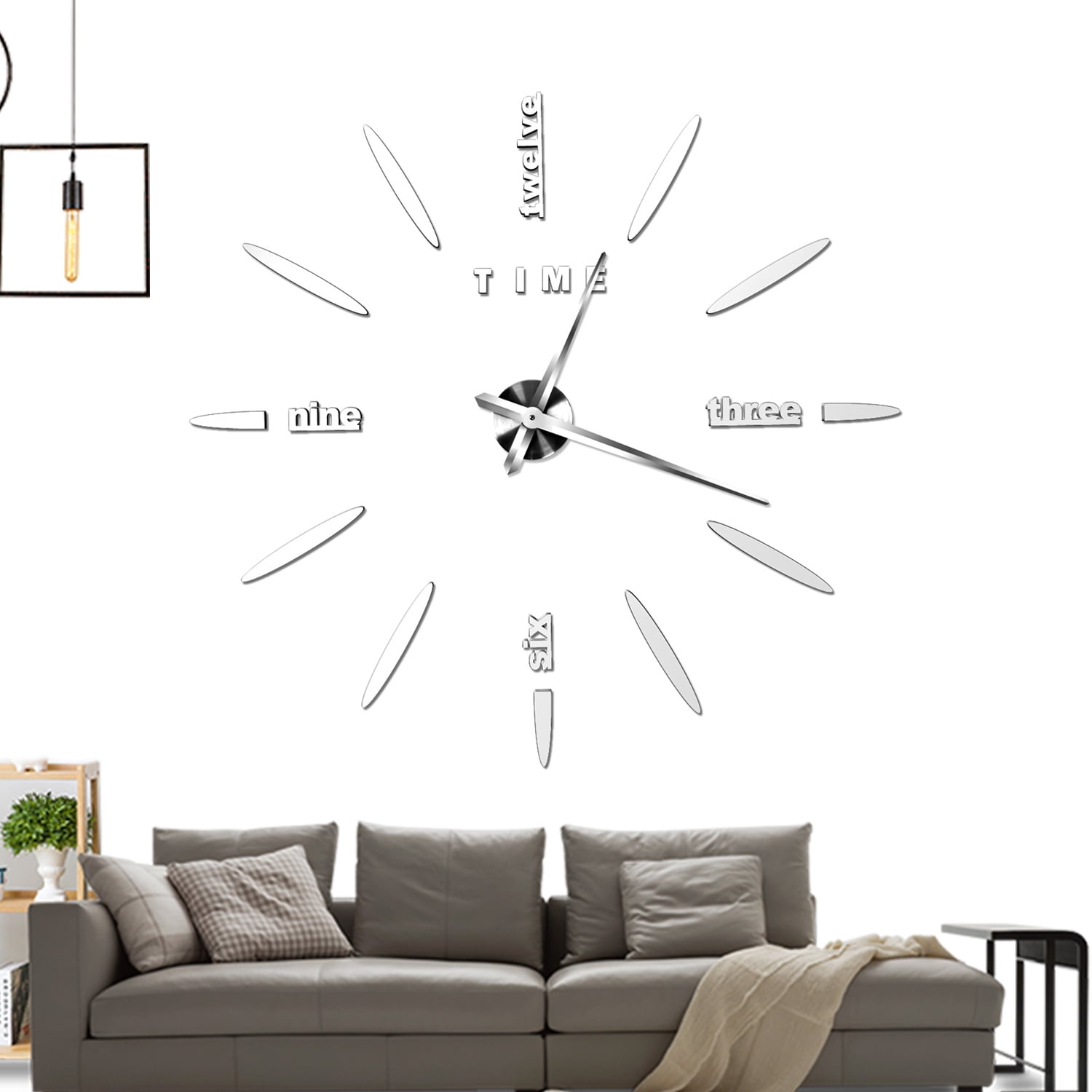 DIY Wall Clock, 47"/120CM 3D Mirror Stickers Large Frameless Wall Clock