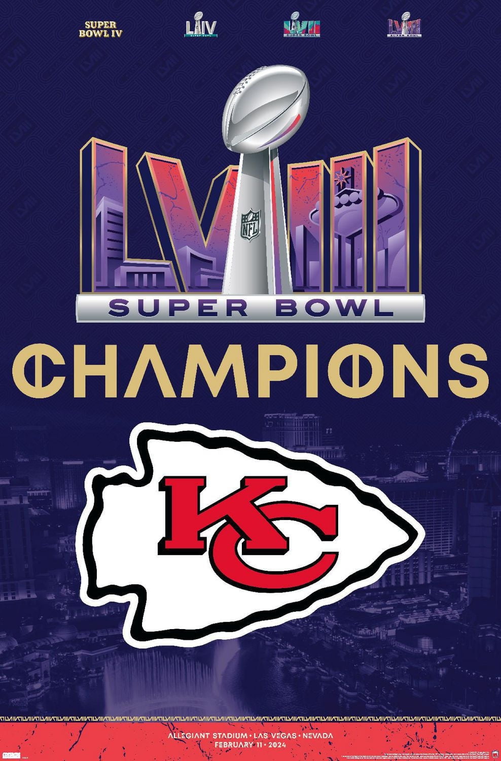 NFL Kansas City Chiefs - Super Bowl LVIII Team Logo Wall Poster with Pushpins, 22.375" x 34"