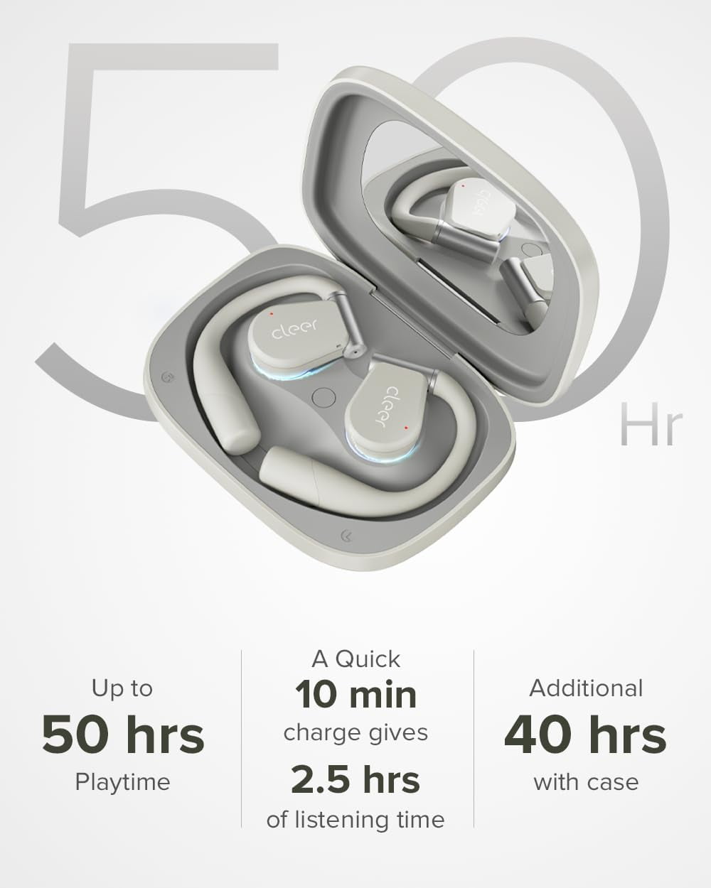 Cleer ARC3 Open Ear True Wireless Earbuds with Secure Earhooks, Water Resistant IPX7, Built-in Microphone, Grey