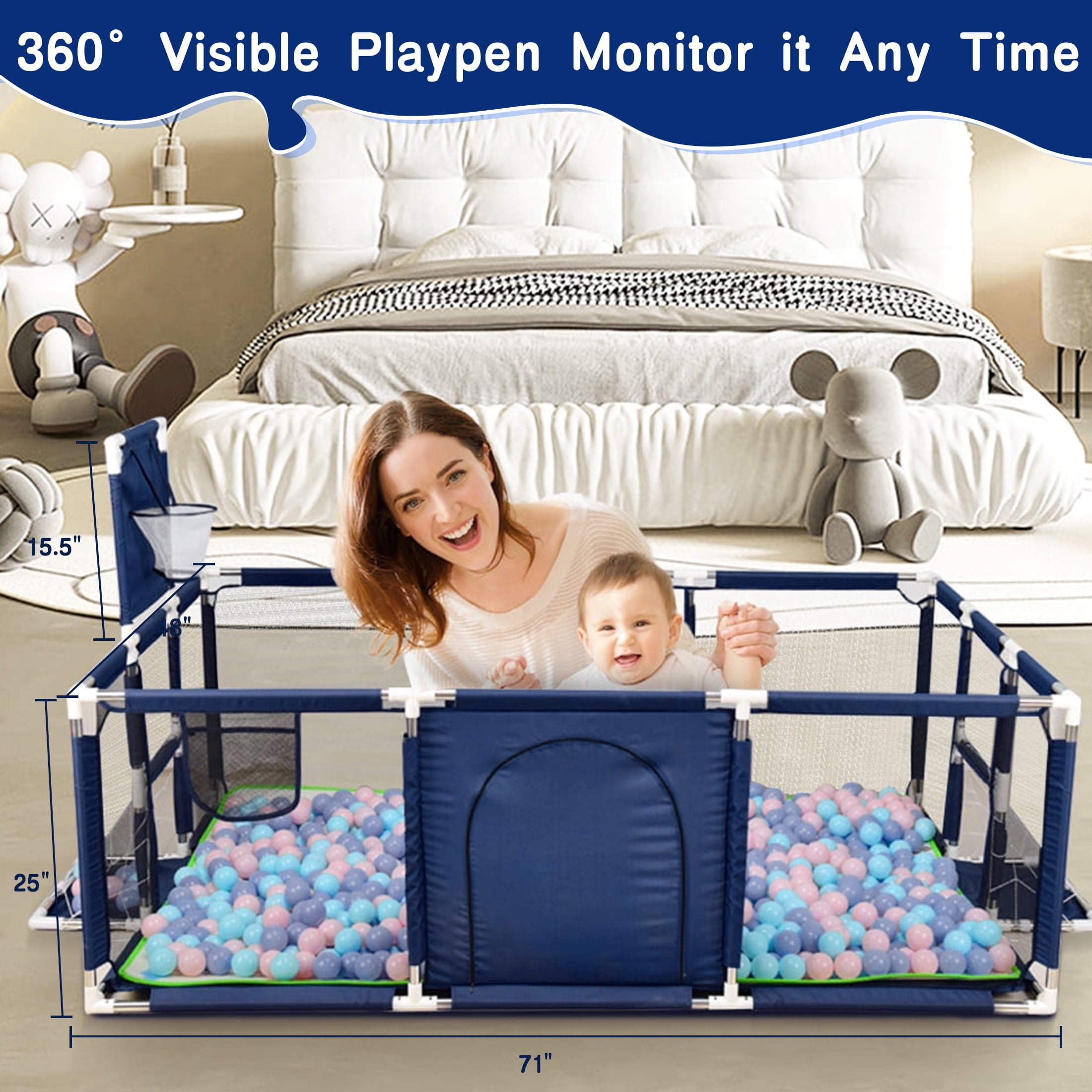HioHa Extra Large Baby Playpen, Big Play Pens for Babies and Toddlers, Gap-Free, Climb-Proof Baby Playards for Indoor Fun, Baby Gate Playpen with Zippered Door and Storage Bag